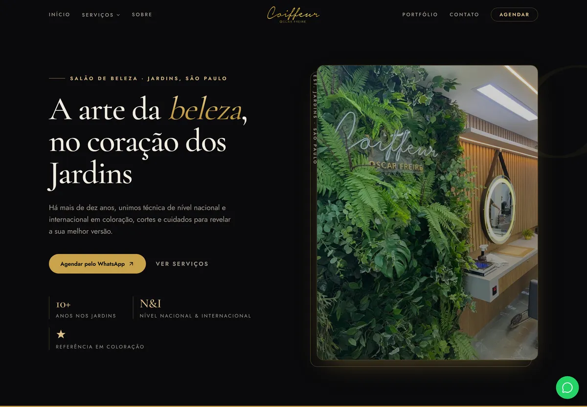 Site do Coiffeur Oscar Freire, salão de beleza de alto padrão nos Jardins, São Paulo