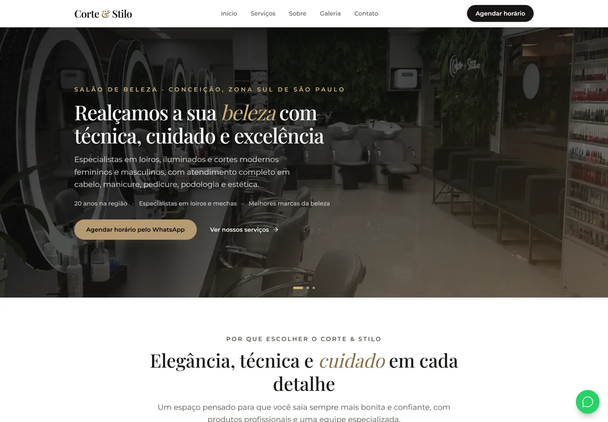 Site do Corte & Stilo, salão de beleza na Conceição, zona sul de São Paulo