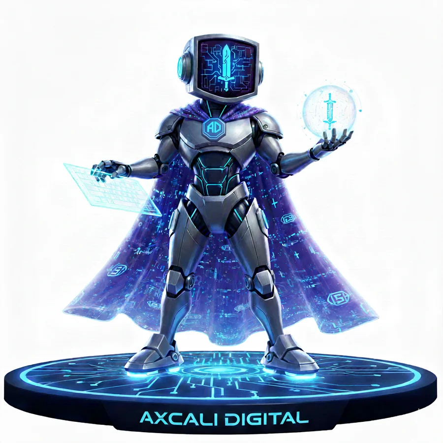 Mascote da Axcali Digital, especialista em marketing de performance