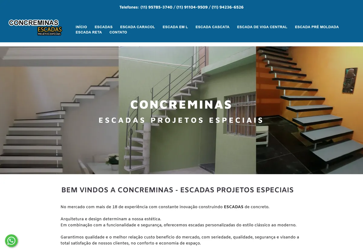 Site da Concreminas, empresa do setor de construção civil